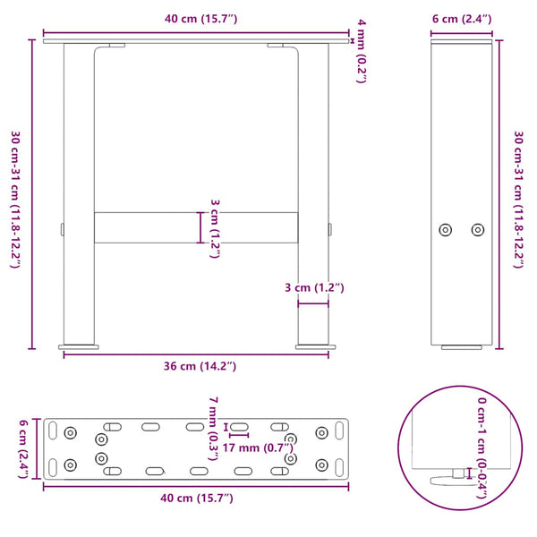 Antrasiitti sohvapöydän jalat Friderica 40x(30-31)cm (2 kpl teräs)