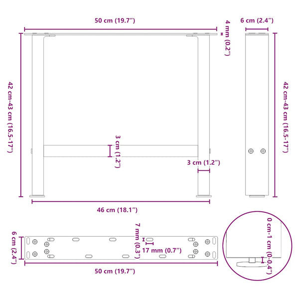 Musta sohvapöydän jalat Friderica 50x(42-43)cm (2 kpl teräs)