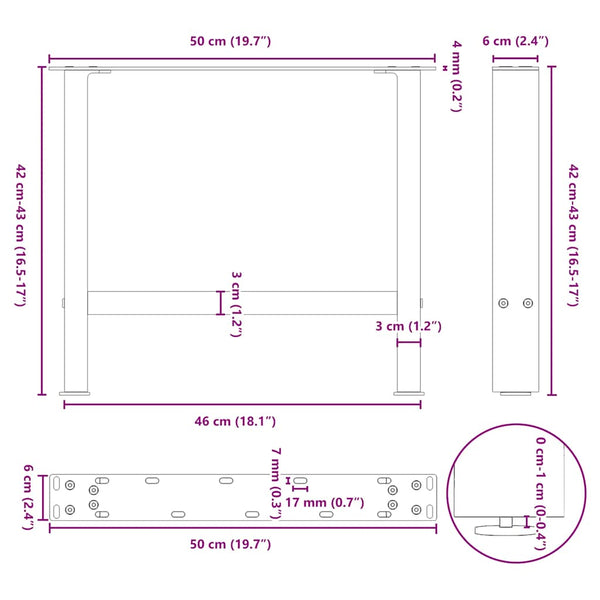 Valkoinen sohvapöydän jalat Friderica 50x(42-43)cm (2 kpl teräs)