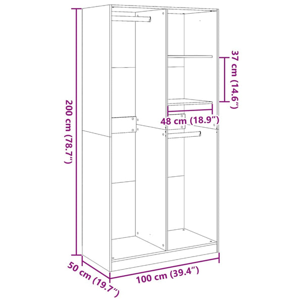 Vaatekaappi ruskea tammi 100x50x200 cm tekninen puu