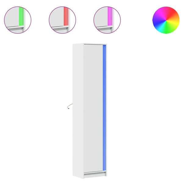 Kaappi LED-valoilla valkoinen 41,5x32,5x200 cm tekninen puu