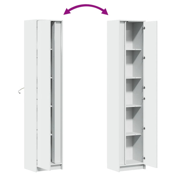 Kaappi LED-valoilla valkoinen 41,5x32,5x200 cm tekninen puu