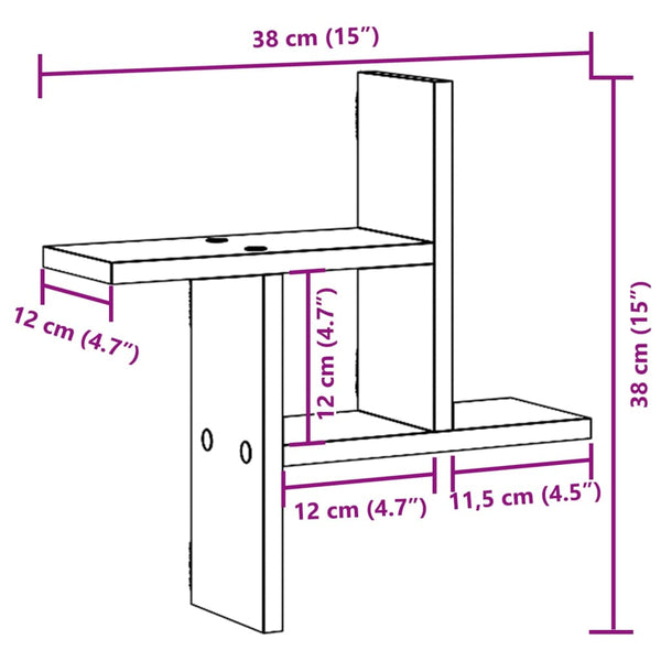 Vanha puu seinähyllyt Eviz 38x12x38cm (2 kpl, puinen)