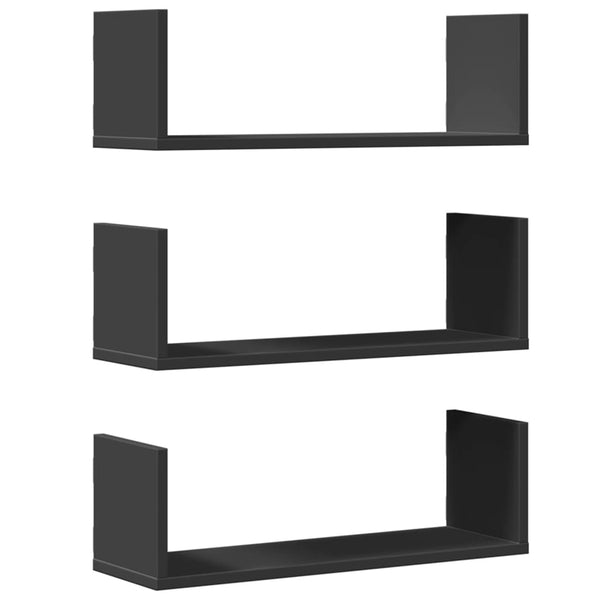 Seinähyllyt 3 kpl musta 58x18x18 cm tekninen puu