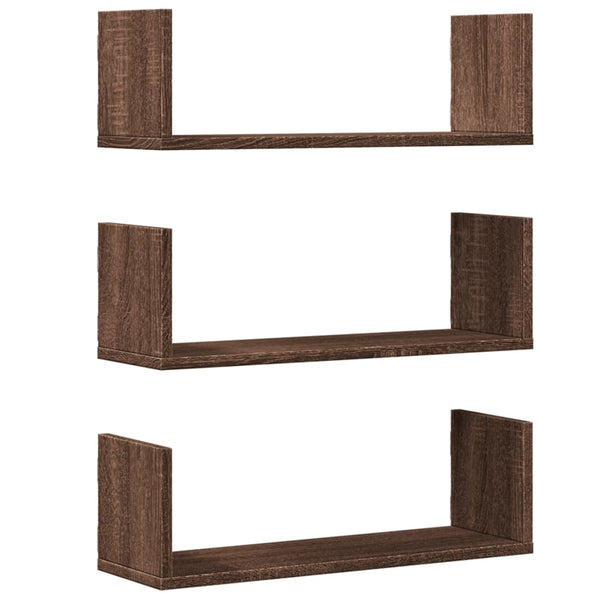 Seinähyllyt 3 kpl ruskea tammi 58x18x18 cm tekninen puu