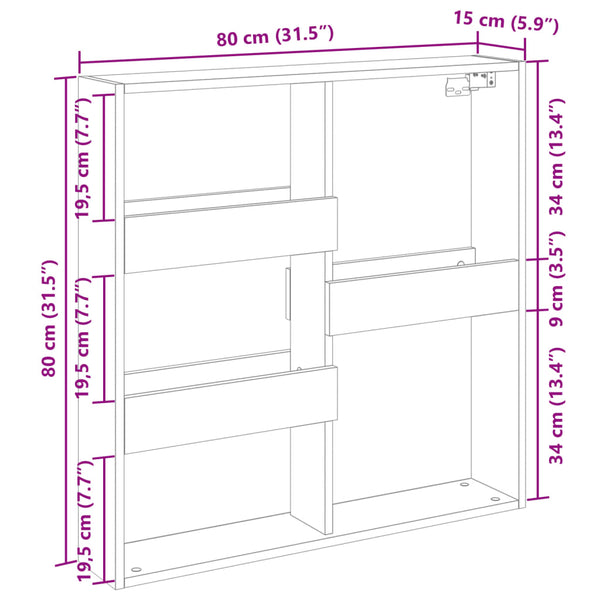 Seinäkaappi musta 80x15x80 cm tekninen puu