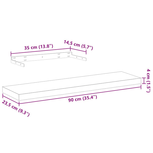 Kelluvat hyllyt 4 kpl 90x23,5x4 cm tekninen puu