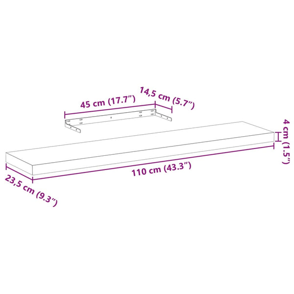 Kelluvat hyllyt 2 kpl 110x23,5x4 cm tekninen puu