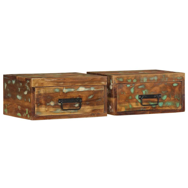 Seinälle asennettavat yöpöydät Csepela (2 kpl kierrätetty massiivipuuta)