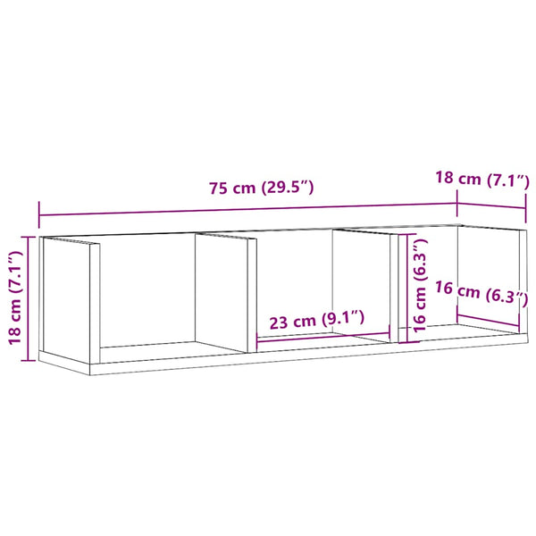 Vanha puu cd-seinähylly Schrepler 75x18x18cm (lastulevy)