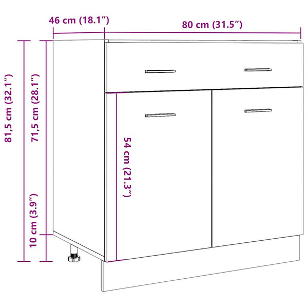 Alalipastokaappi betoninharmaa 80x46x81,5 cm lastulevy