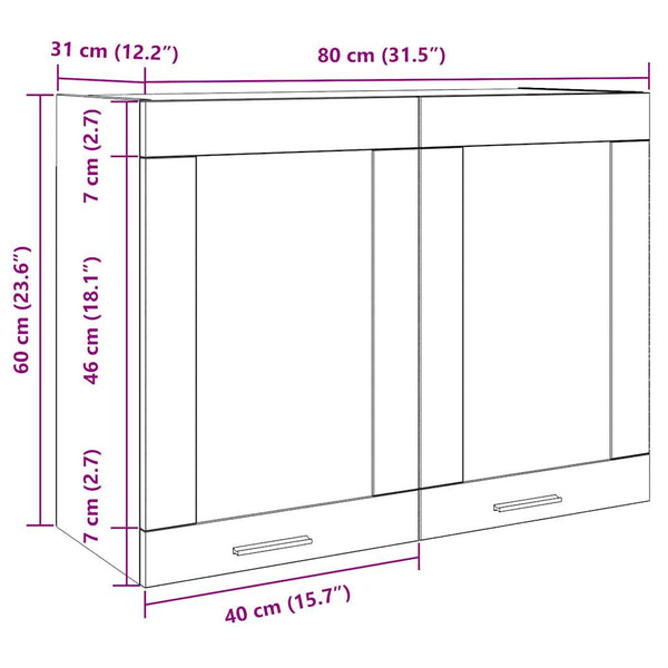 Vanha puu riippuva lasikaappi Pompilas 80x31x60cm (puinen)