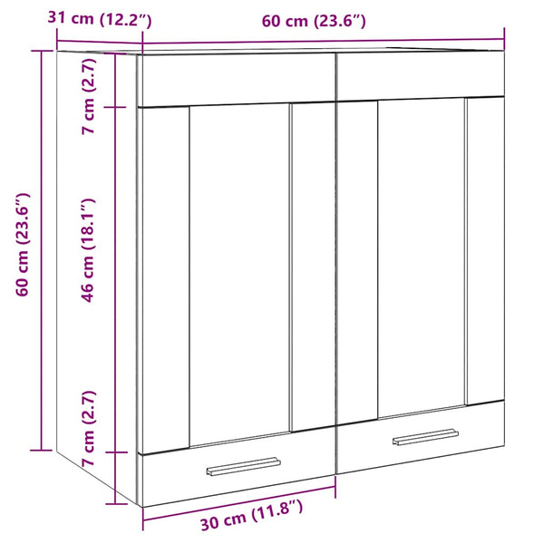 Vanha puu keittiön seinäkaappi Pompilas 60x31x60cm (lasiovella)