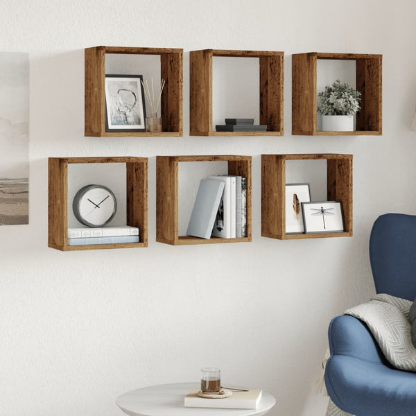 Vanha puu wall cube hyllyt Tinculina 30x15x30cm (6 kpl, teknillinen puu)