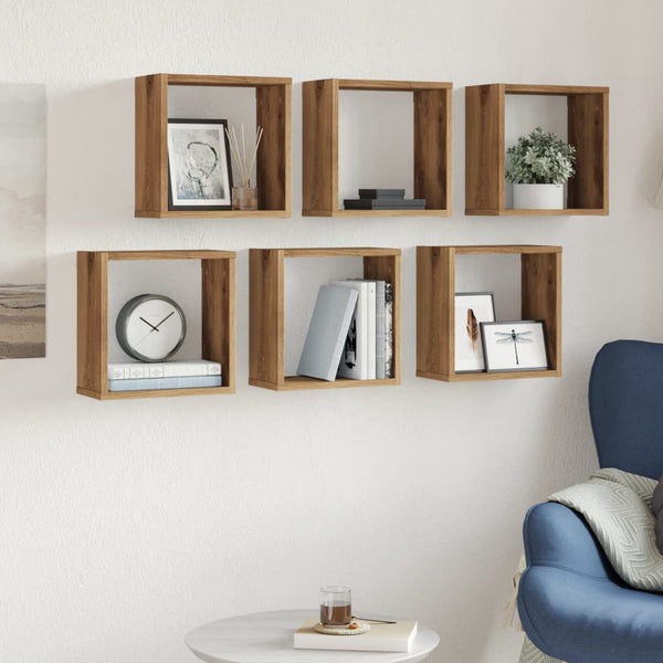 Wall cube hyllyt Tinculina (6 kpl käsityöläinen tammi puinen)
