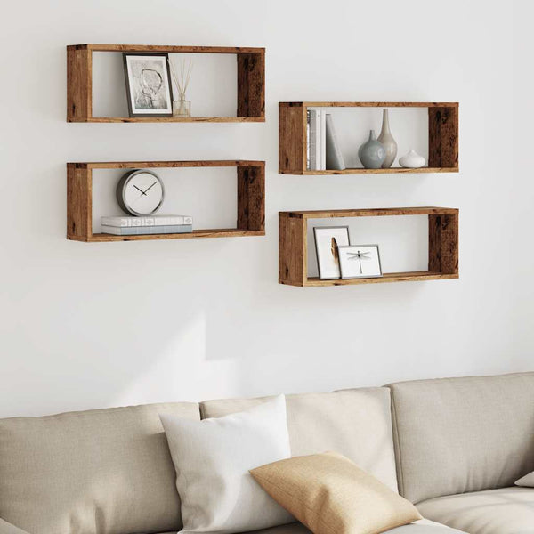 Vanha puu kuutioseinähyllyt Tinculina 60x15x23cm (4 kpl lastulevy)