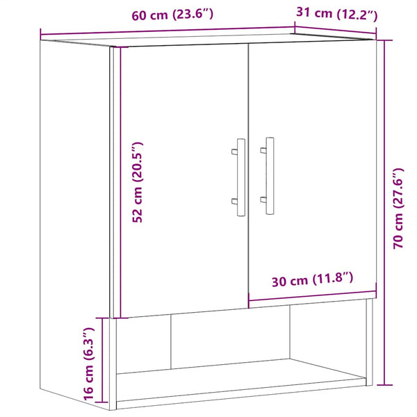 Seinäkaappi käsityöläinen tammi 60x31x70 cm tekninen puu