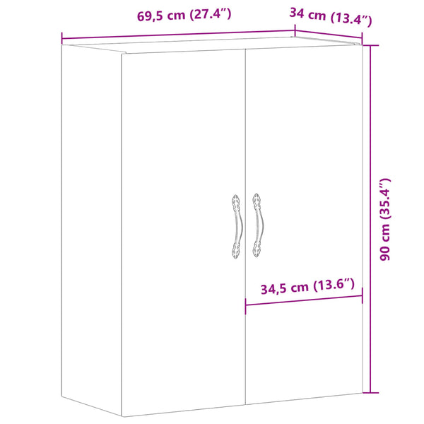 Seinäkiinnitettävä kaappi vanha puu 69,5x34x90 cm tekninen puu
