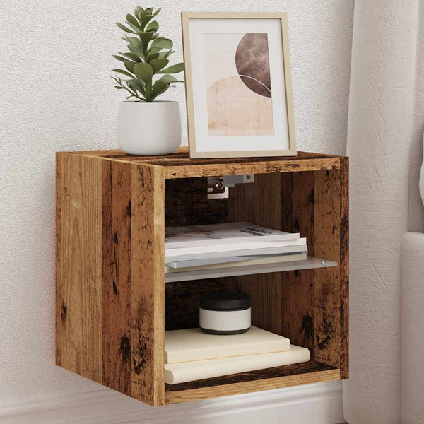 TV-seinäkaappi LED-valoilla vanhaa puuta 30x28,5x30 cm
