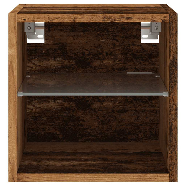 TV-seinäkaapit LED-valoilla 2 kpl vanha puu 30x28,5x30 cm