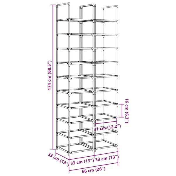 Musta kenkätelineet Ibolyia 33x33x174cm (2 kpl 10-tasoinen kuitukangas)