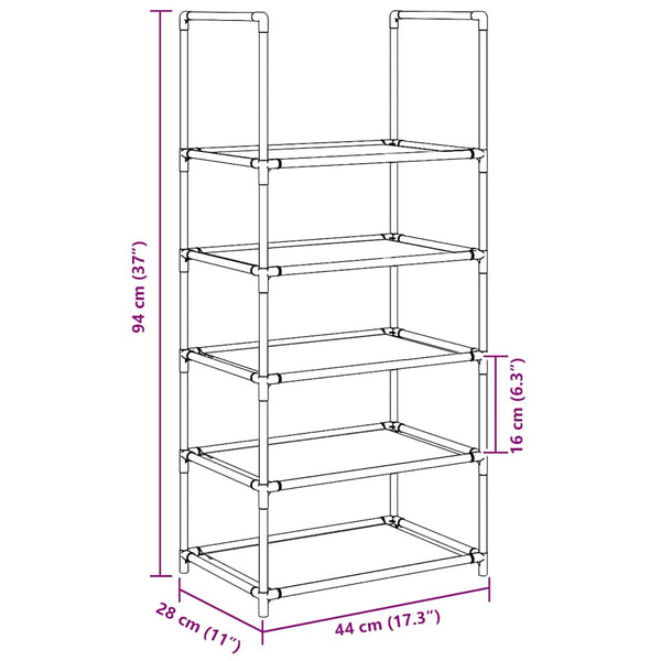 Musta kenkäteline Onisifora 44x28x94cm (5-tasoinen kuitukangas)
