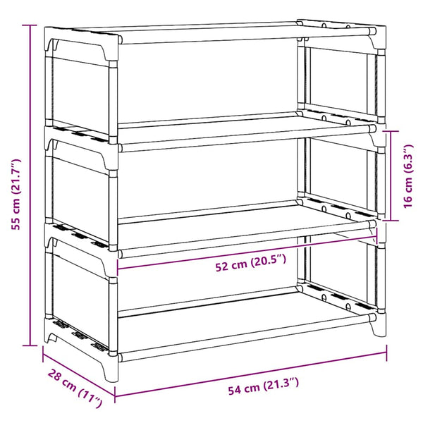 Harmaa kenkäteline Chimia 54x28x55cm (4-kerroksinen kuitukangas)