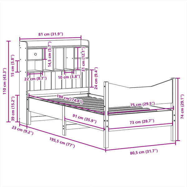 Sängynrunko ilman patjaa vahanruskea 75x190 cm täysi mänty