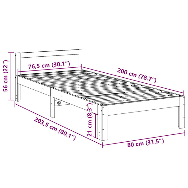 Vahanruskea parvisänky ilman patjaa Damila 80x200cm (mänty)