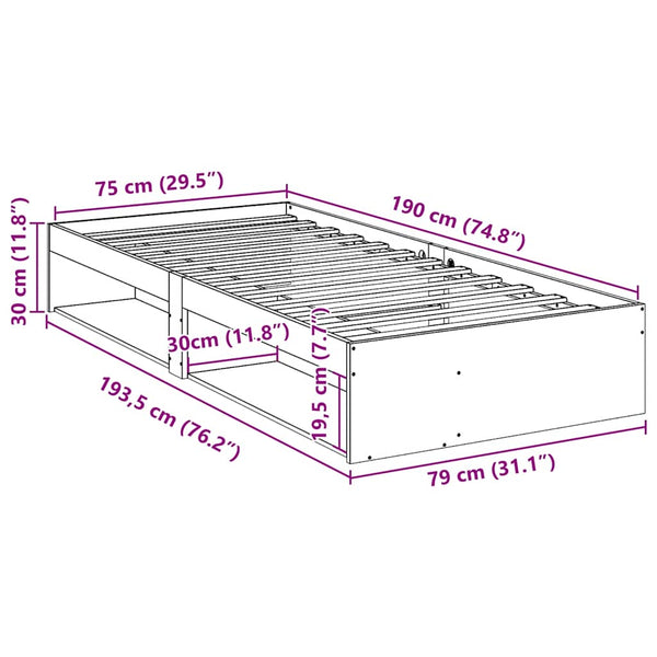 Ruskea päiväsänky ilman patjaa Chaebi 75x190cm (massiivipuu mänty)