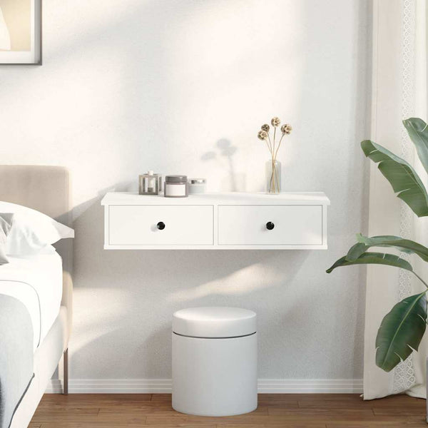 Valkoinen seinähylly laatikoilla Muedet 80x34x17cm (puinen)