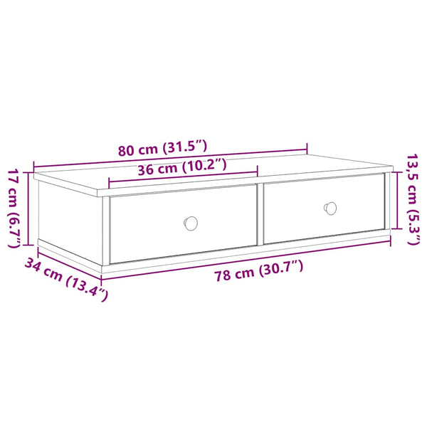 Musta seinähylly laatikoilla Muedet 80x34x17cm (puinen)