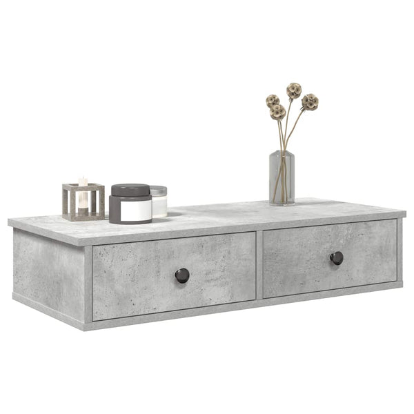 Betoninharmaa seinähylly laatikoilla Muedet 80x34x17cm (puinen)