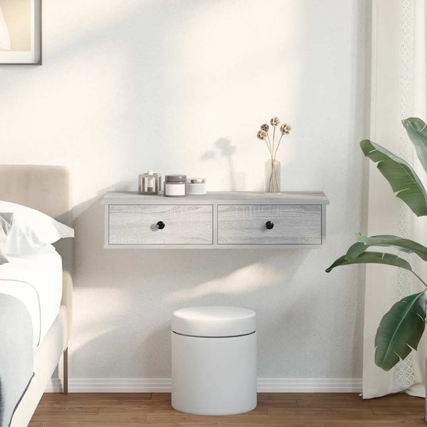 Harmaa seinähylly laatikoilla Muedet 80x34x17cm (sonoma puinen)