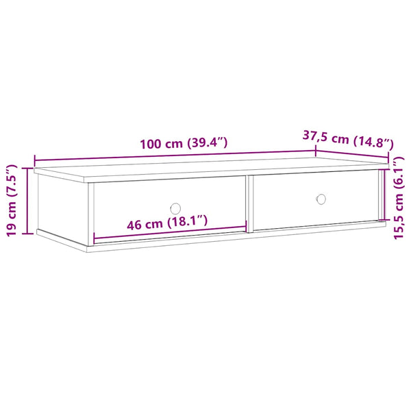Musta seinähylly laatikoilla Muedet 100x37,5x19cm (puinen)