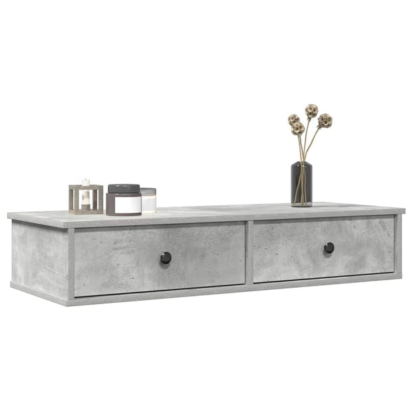 Betoninharmaa seinähylly laatikoilla Muedet 100x37,5x19cm (puinen)