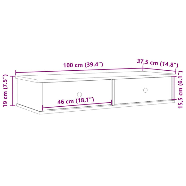Savutammi seinähylly laatikoilla Muedet 100x37,5x19cm (puinen)