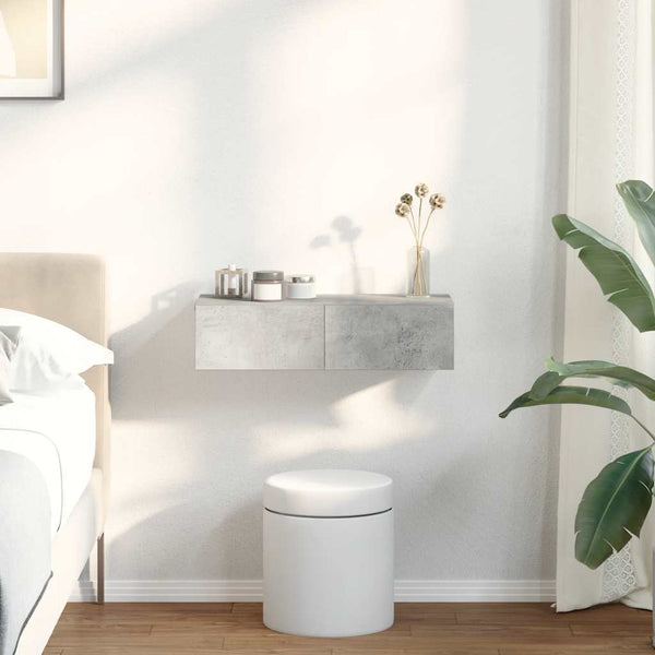 Betoninharmaa seinähylly laatikoilla Suba 60x26,5x15cm (puinen)