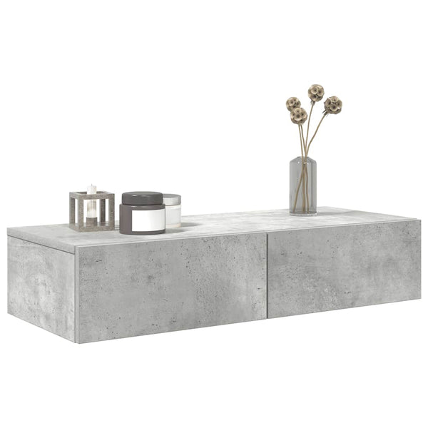 Betoninharmaa seinähylly laatikoilla Suba 80x33x17cm (puinen)