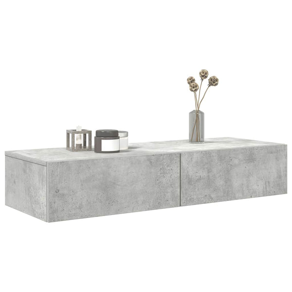 Betoninharmaa seinähylly laatikoilla Suba 100x36x19cm (puinen)