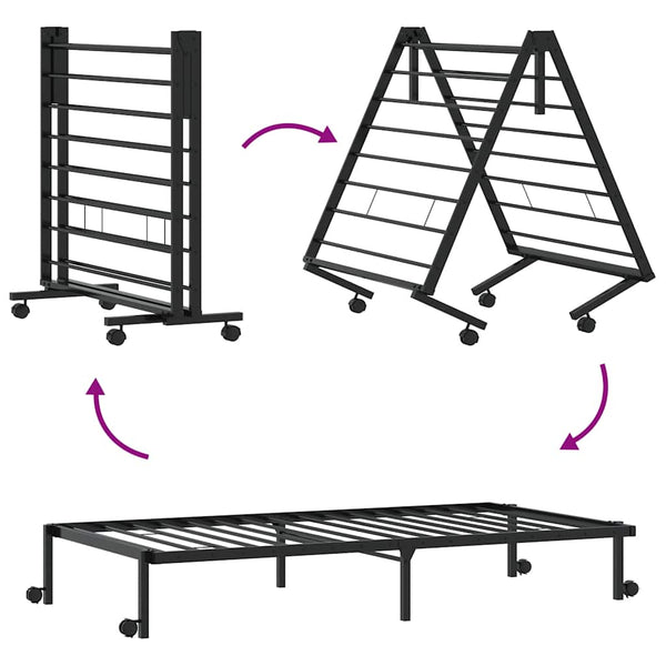 Musta sängynrunko ilman patjaa Radacs 90x200cm (taitettava, terästä)