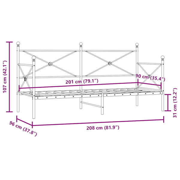 Musta päiväsänky Giurgean 90x200cm (ilman patjaa teräs)