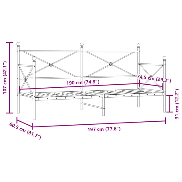 Valkoinen päiväsänky ilman patjaa Giurgean 75x190cm (teräs)