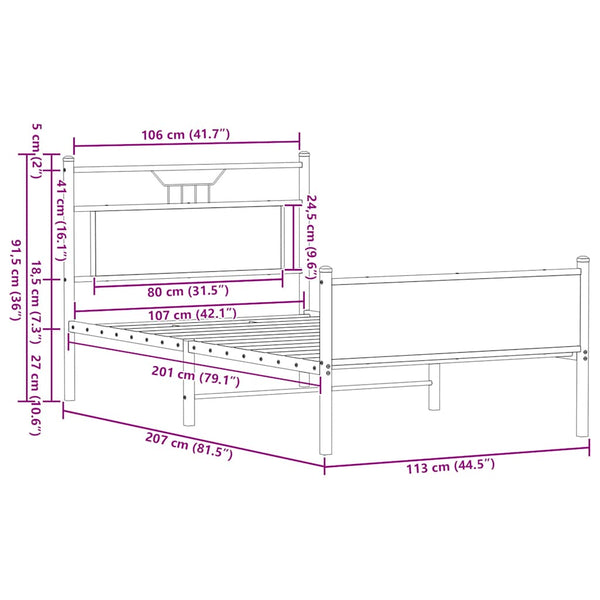 Ruskea tammi sängynrunko ilman patjaa Trufasu 107x203cm (puinen)