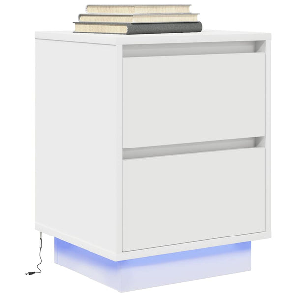 Valkoinen yöpöytäkaapit led-valoilla Mircica 38x34x50cm (2 kpl)