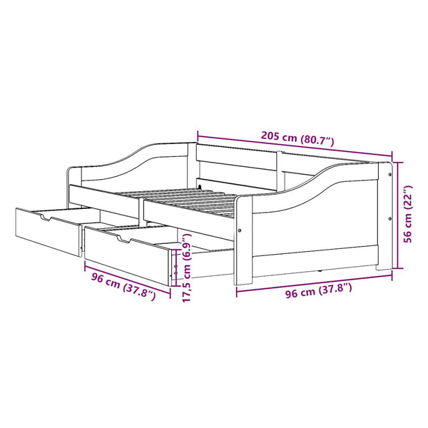 vidaXL-sohvasänky kahdella laatikolla ilman patjaa IRUN musta 90x200cm