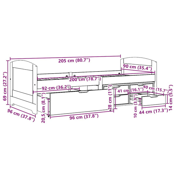 sohvasänky 5 laatikolla ilman patjaa IRUN musta 90x200 cm