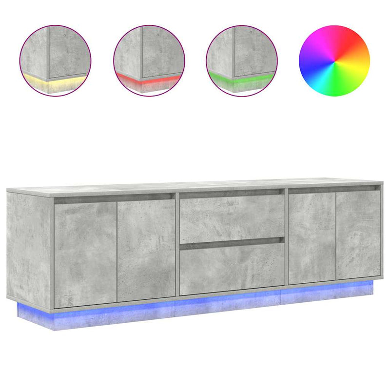 Betoninharmaa tv-taso led-valoilla Kiersten 160,5x41x50cm