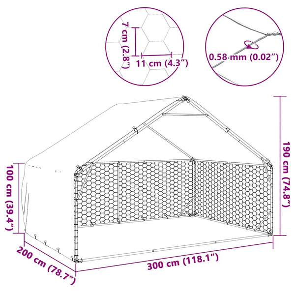 Galvanoitua ulkoilukoira kennel kannella Montenegro 3x2x1,9 m (terästä)