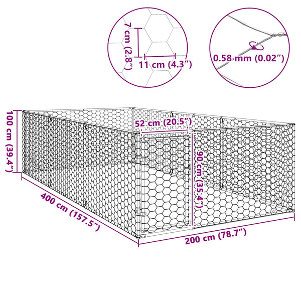 Galvanoitu ulkokoirakennel oven kanssa Virvioara 2x4x1 m (teräs)